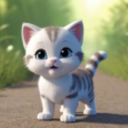 AI-generated 3D model of a white kitten with blue eyes, perfect for selling AI art on digital platforms.
