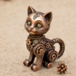 AI-generated artwork of a steampunk kitten with intricate mechanical details, perfect for selling AI art.