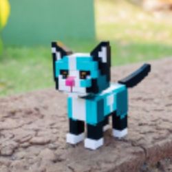 AI-generated pixel art of a kitten in a digital landscape, suitable for selling AI art online.
