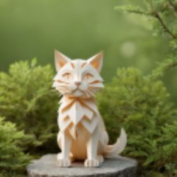 AI-generated sculpture of a realistic kitten in a garden setting, ideal for selling AI art.
